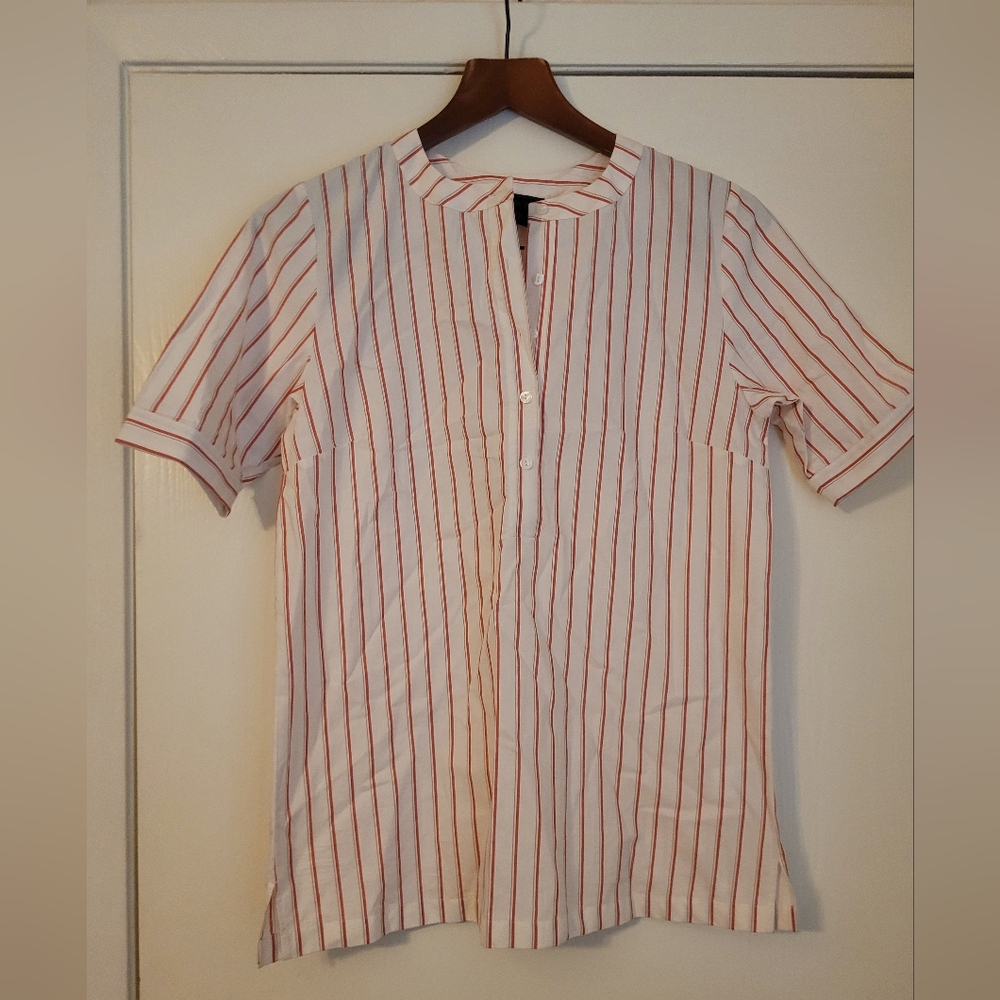 SAKS 5TH AVENUE STRIPED White With Red Stripes Top 100% COTTON XS